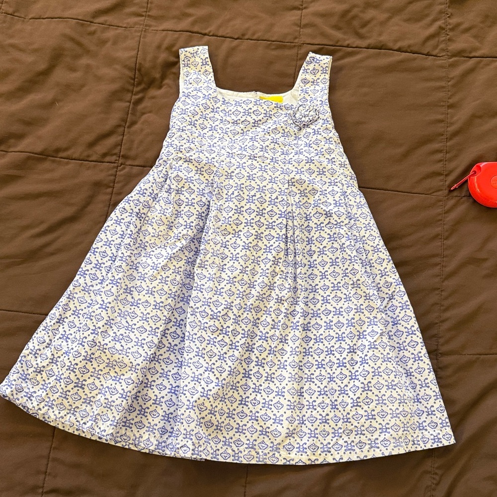 Roller Rabbit White and Blue block print Dress girls 6